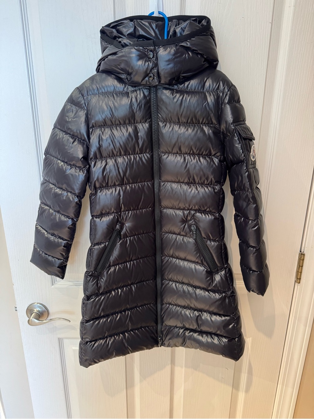 Moncler Girls Black Long Puffer Down Coat Hooded Size 8A